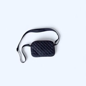 Black quilted crossbody waist bag with adjustable strap‎ by Mytagalongs